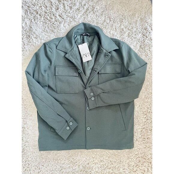 Zara NWT Mens Green Jacket With Front Pockets & Button Closure Size L - Picture 2 of 4